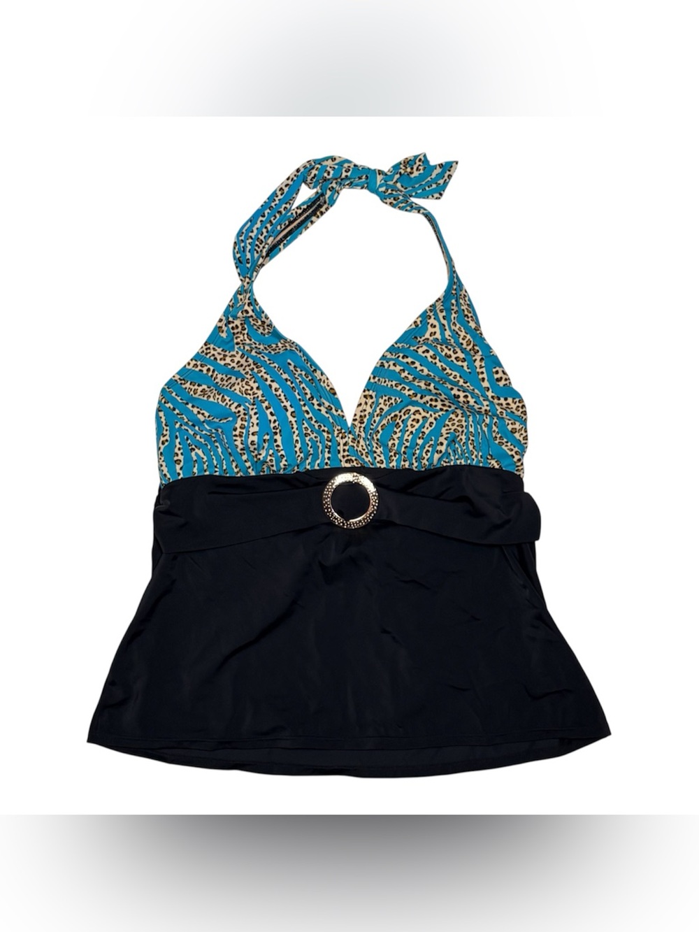 Blue Leopard Halter Tankini